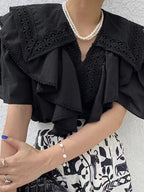 French Retro Lace Hollow Lace Stitching Casual Top - PAINEVIDA