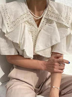 French Retro Lace Hollow Lace Stitching Casual Top - PAINEVIDA