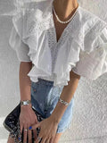 French Retro Lace Hollow Lace Stitching Casual Top - PAINEVIDA