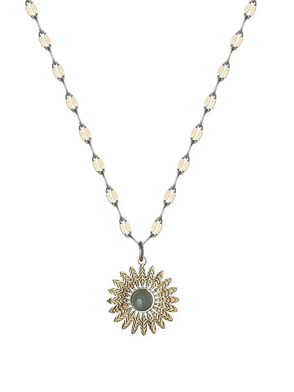 Leaf Texture Sunflower Stainless Steel Necklace by painevida