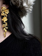 Gold Flower Long Leaf Earrings - PAINEVIDA