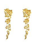 Gold Flower Long Leaf Earrings - PAINEVIDA