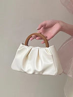 Pleated Cloud Small Tote Bag With Wooden Handle by painevida