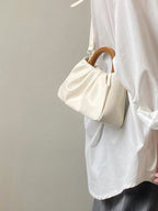 Pleated Cloud Small Tote Bag With Wooden Handle by painevida