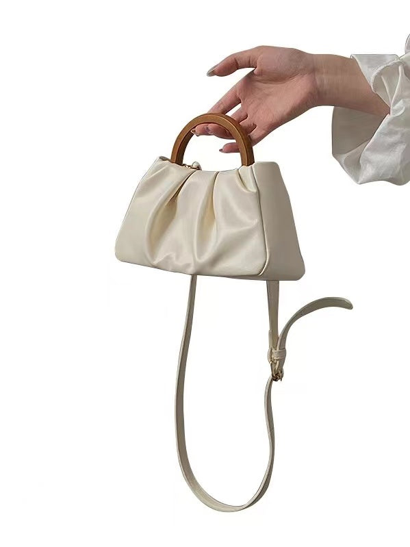 Pleated Cloud Small Tote Bag With Wooden Handle by painevida