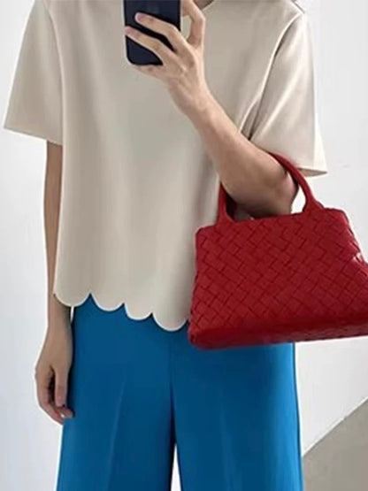 Solid Color Wave Pattern Short Sleeves