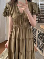 Elegant Hollow Lace V-Neck Long Dress - PAINEVIDA