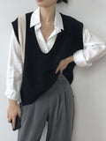 Knitting Irregularity Solid V-Neck Vest