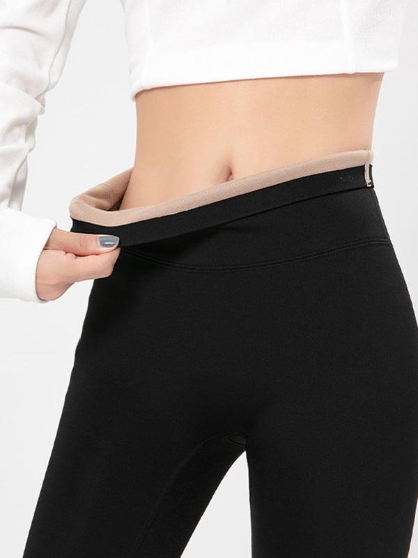 Skinny Leg Solid Color Elastic Fleece Leggings by painevida