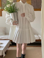 Retro A-line Pleated Preppy Shirt Dress - PAINEVIDA
