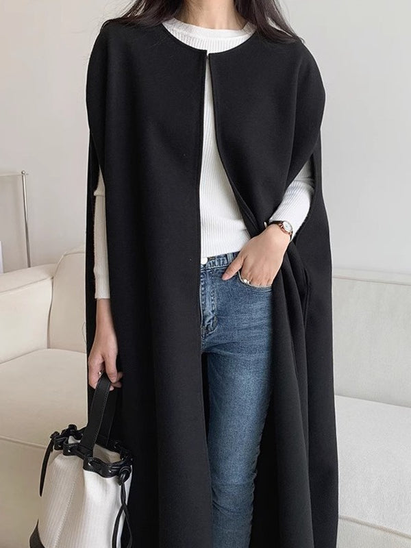 Loose Cape Style Long Woolen Sleeveless Coat by painevida