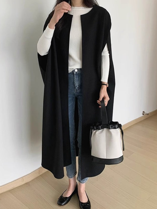 Loose Cape Style Long Woolen Sleeveless Coat - PAINEVIDA