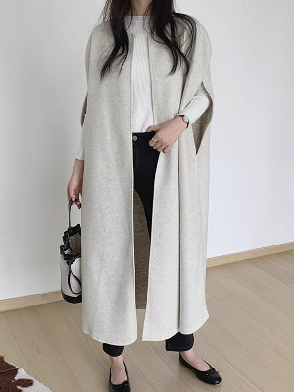 Loose Cape Style Long Woolen Sleeveless Coat - PAINEVIDA