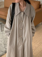 Loose Lapel Single-breasted Shirt Dress Trench Coat - PAINEVIDA