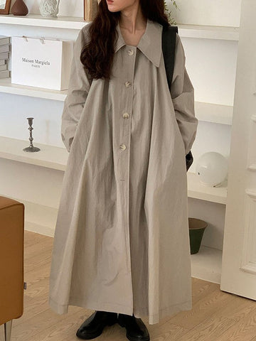 Loose Lapel Single-breasted Shirt Dress Trench Coat - PAINEVIDA