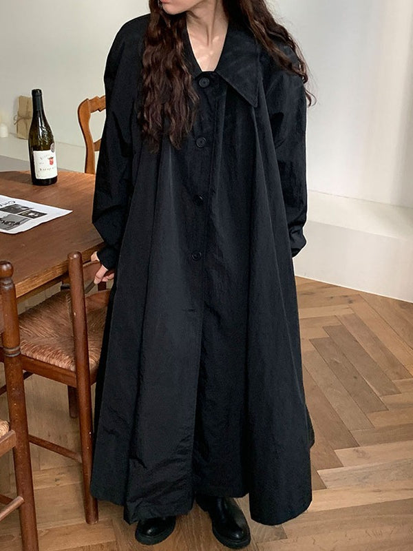 Loose Lapel Single-breasted Shirt Dress Trench Coat - PAINEVIDA