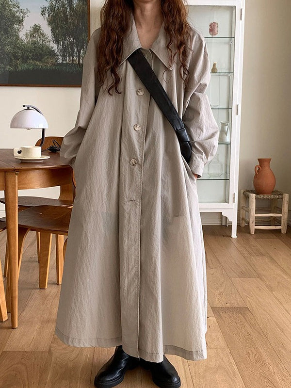 Loose Lapel Single-breasted Shirt Dress Trench Coat - PAINEVIDA