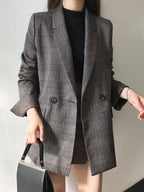 Retro Plaid Lapel Pocket Blazer - PAINEVIDA