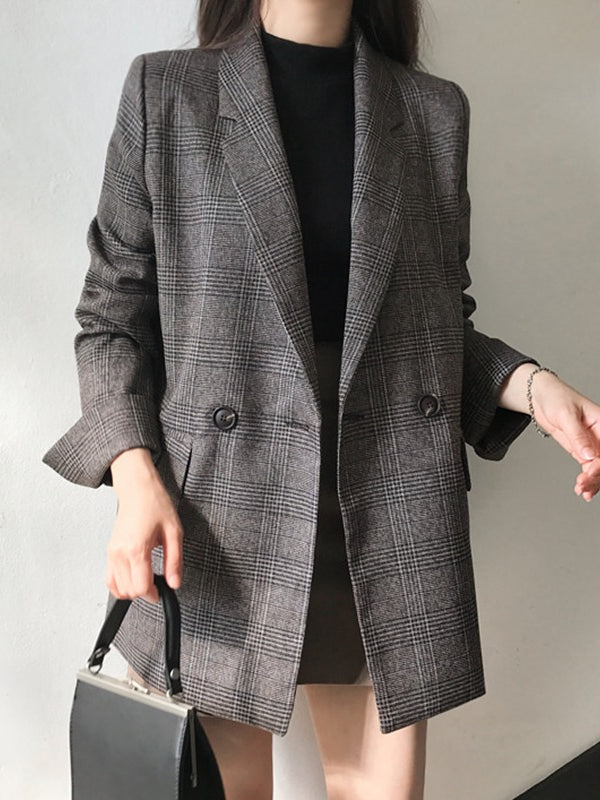 Retro Plaid Lapel Pocket Blazer - PAINEVIDA