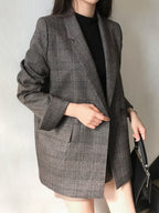 Retro Plaid Lapel Pocket Blazer - PAINEVIDA