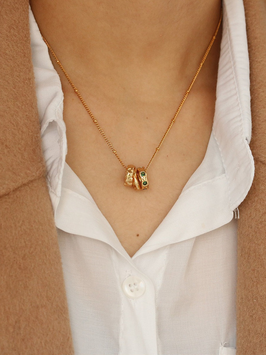 Triple Rings Emerald Zircon Necklace - PAINEVIDA