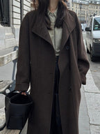 Retro Stand-up Collar Single-breasted Lace-up Woolen Coat - PAINEVIDA