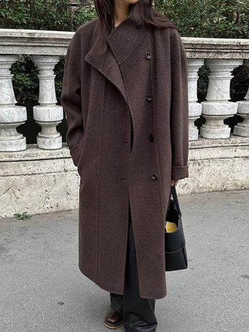 Retro Stand-up Collar Single-breasted Lace-up Woolen Coat - PAINEVIDA