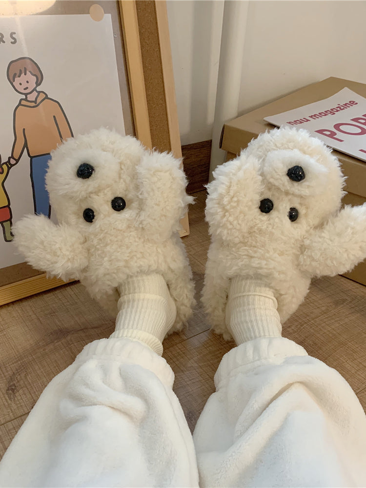 Cute Bear Cartoon Furry Slippers - PAINEVIDA