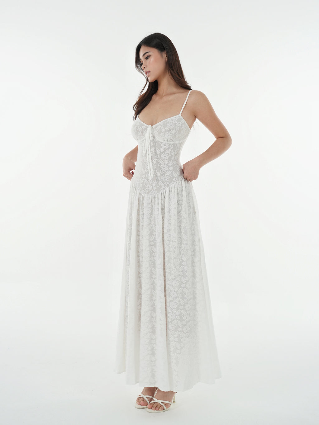 Lace Stretch Jacquard Sling Dress Cardigan Set