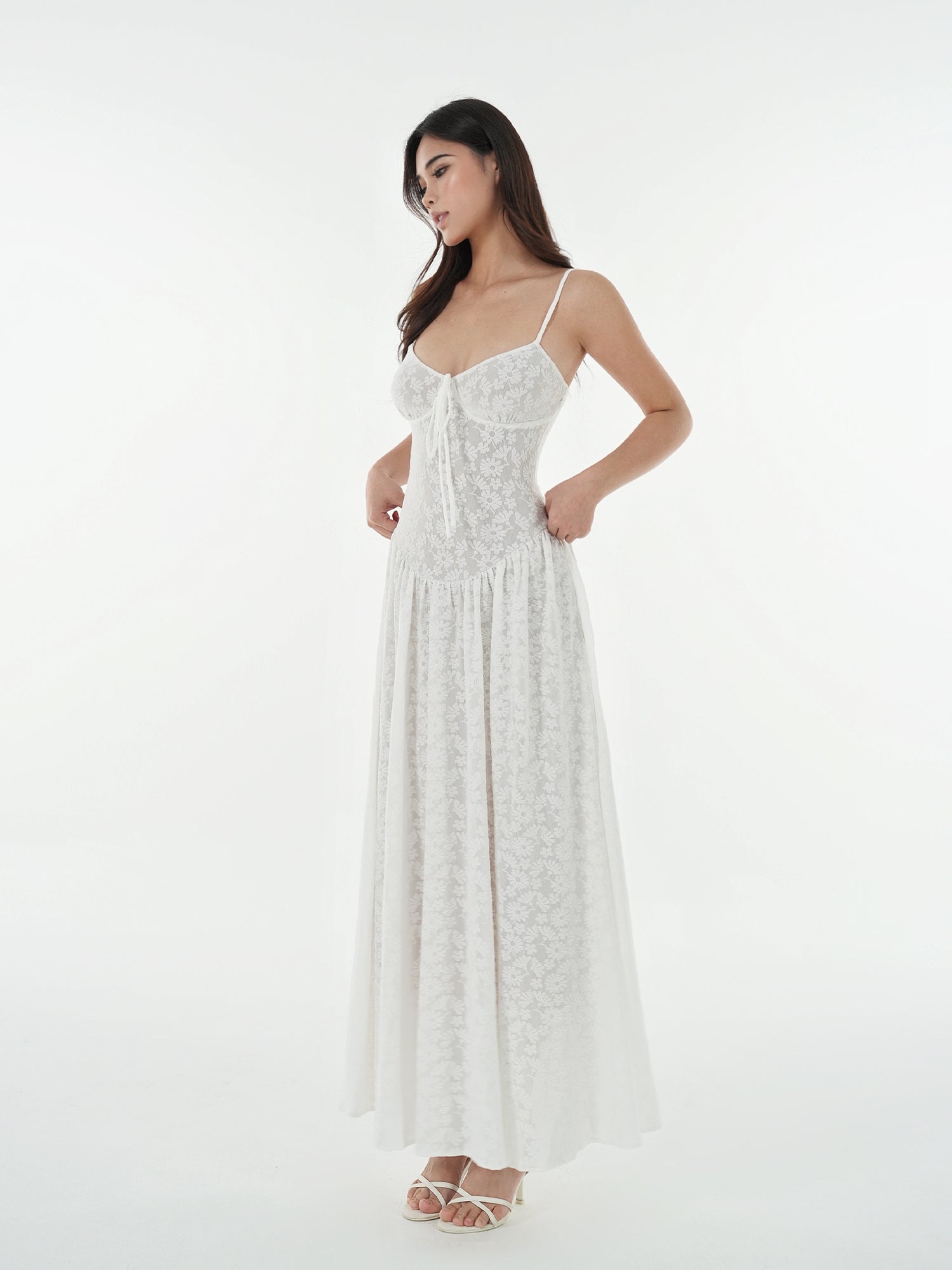 Lace Stretch Jacquard Sling Dress Cardigan Set