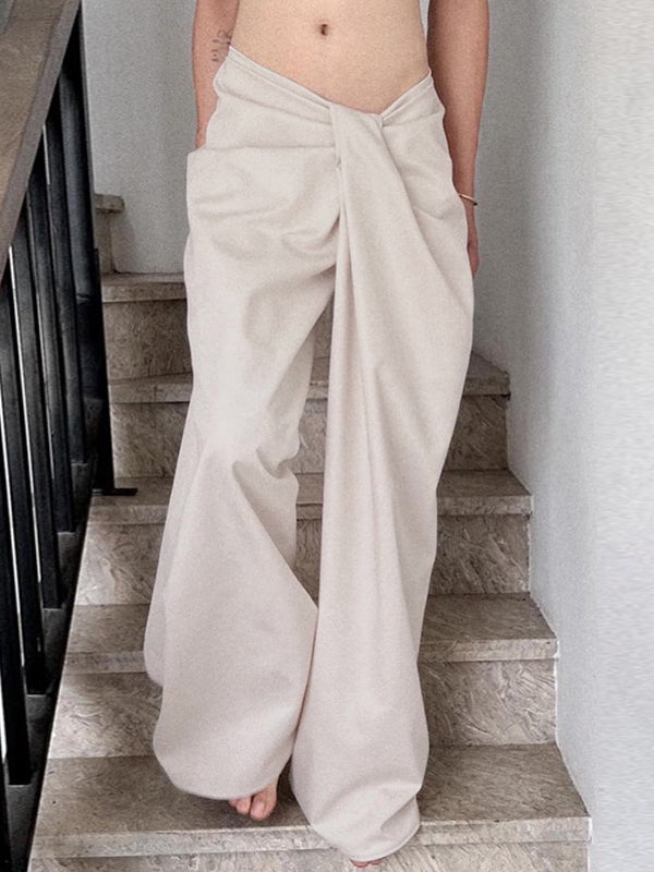 Loose Low Waist Regular Pleated Casual Pants by painevida