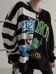 Retro Spit-joint Loose Letter Cartoon Print Sweatshirt