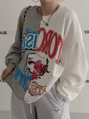 Retro Spit-joint Loose Letter Cartoon Print Sweatshirt