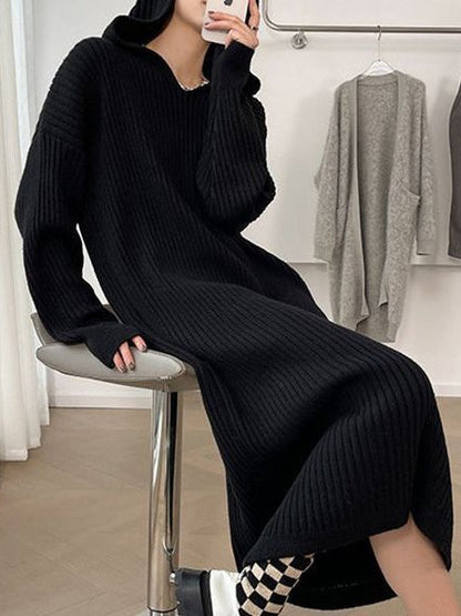 Casual Hooded Knitted Long Dress