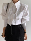 Cutout Back Tie Button Oversized Cropped Shirt - PAINEVIDA