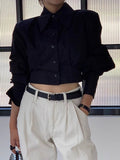Cutout Back Tie Button Oversized Cropped Shirt - PAINEVIDA