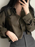 SImple Polo Collar Long Sleeve Short Shirt - PAINEVIDA