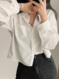 SImple Polo Collar Long Sleeve Short Shirt - PAINEVIDA