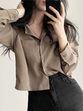 SImple Polo Collar Long Sleeve Short Shirt - PAINEVIDA