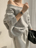 One-shoulder Loose Long-sleeved Knitted Sweater - PAINEVIDA