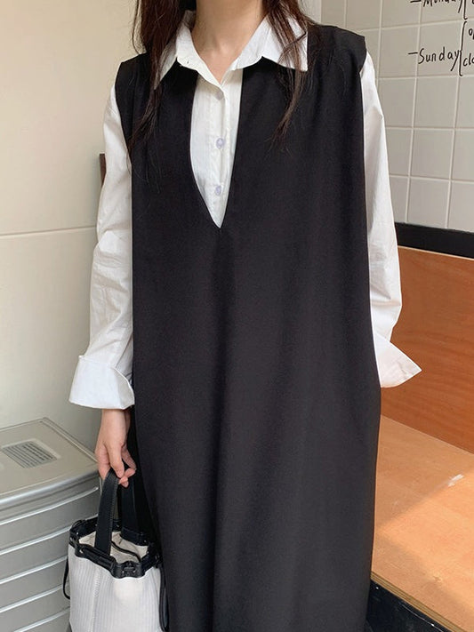 Loose V-neck Sleeveless Long Vest Dress - PAINEVIDA