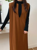 Loose V-neck Sleeveless Long Vest Dress - PAINEVIDA