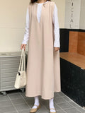 Loose V-neck Sleeveless Long Vest Dress - PAINEVIDA