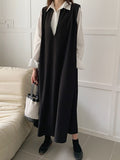 Loose V-neck Sleeveless Long Vest Dress - PAINEVIDA