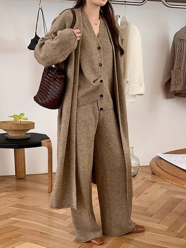 Casual Knitted Long Jacket&Vest&Pants 3 Pieces Suit by painevida