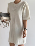 Elegant Short-sleeved Knitted White Short Dress - PAINEVIDA