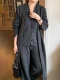 Casual Knitted Long Jacket&Vest&Pants 3 Pieces Suit - PAINEVIDA