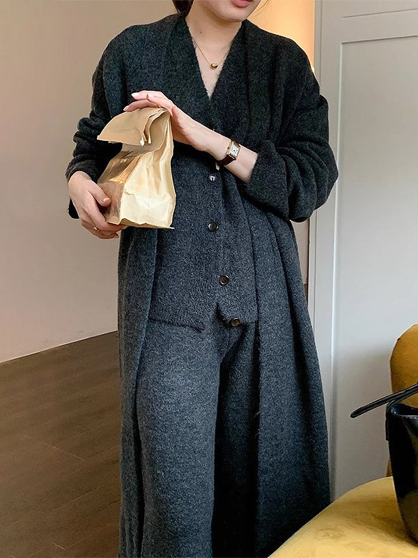 Casual Knitted Long Jacket&Vest&Pants 3 Pieces Suit - PAINEVIDA