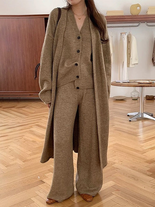 Casual Knitted Long Jacket&Vest&Pants 3 Pieces Suit - PAINEVIDA