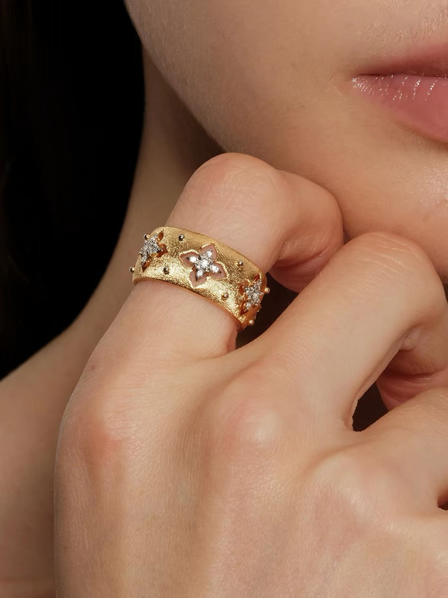 Openwork Floral Brushed Diamond Ring